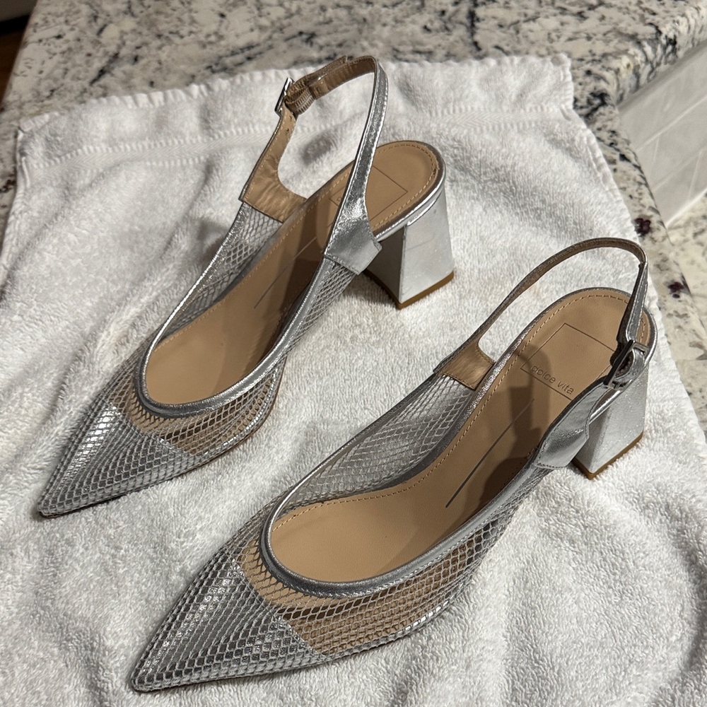Dolce Vita Silver Mesh Slingback Heels